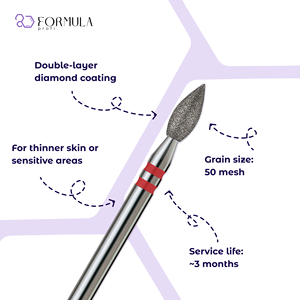 Broca profesional de diamante para uñas Kidney para el cuidado preciso de cutículas, 3.0 mm, grano rojo - Product Image 2