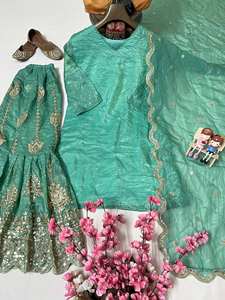 Designer Traditional Ethnic 3-Piece Set Readymade Stitched Sharara Gharara Georgette <b>Fabric</b> <b>Indian</b> Embroidery Work Reversible - Product Image 4