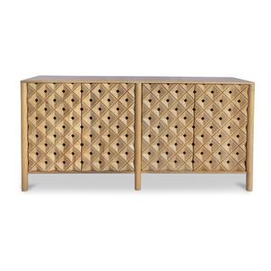 4 Door Diamond Carved Mango Wood Storage Cabinet Modern Design Eco-Friendly Durable <b>for</b> Farmhouse Living Room Home Bar Dining - Product Image 1