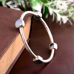 Black Rutile Gemstone 925 Sterling <b>Silver</b> Handmade <b>Hammered</b> <b>Bangle</b> - Product Image 4