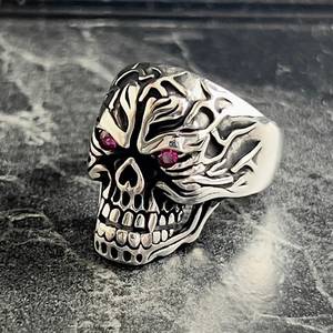 Handmade Fiery Skeleton Biker <b>Ring</b> for <b>Men</b> Cool Gothic Themed Oxidized Detail Hellfire Demonic Skull <b>Ring</b> R - Product Image 3