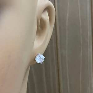 Boucles d'oreilles clous en or blanc 14 carats 2,00 CT avec saphirs blancs, cadeau d'anniversaire, fermoirs à vis, cadeau pour elle - Product Image 3
