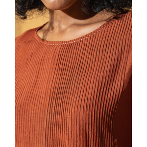 ANISHA Formal Blouse-Rust Silk Pintuck Detail Floral Solid Chiffon Linen Knitted Available XL 4XL for Office Wear Spring Autumn - Product Image 2