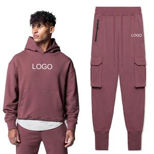 Automne hiver 100% coton Jogging costume pour hommes Logo personnalisé vêtements de sport écologiques avec pantalon à capuche ensemble XL grande taille survêtement - Product Image 5