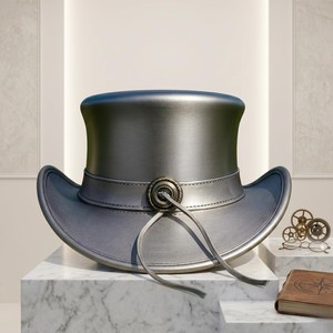 Chapeau haut de forme steampunk argenté, aspect métallique, fait main, sur mesure, qualité supérieure, pour cosplay et théâtre - Product Image 2