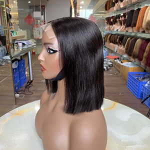 Perruques Bob en Cheveux Humains Vierges Lisses de Haute Qualité, 8 Pouces, avec Lace Frontale 5x5, Sans Colle, Bonnets en Dentelle Confortables et Doux - Product Image 1