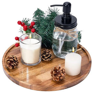 Bandeja redonda de madera para servir de la mejor calidad superior Acabado natural para aperitivos Plato para beber té Superficie lisa con asa - Product Image 6