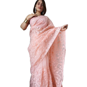 Dernier concepteur Pure organza soie broderie fil séquence Saree - Product Image 1