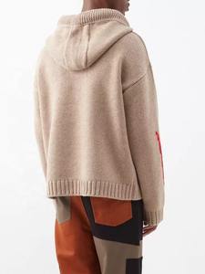 Suéter Jacquard de algodón 100% personalizado para personas mayores, suéter de punto con capucha para hombres con patrón de estampado, prendas de punto holgadas de invierno - Product Image 5