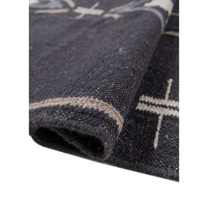 พรมขนสัตว์ลายเรียบสีเทาและสีดำแบบเบดูอิน ลายเรขาคณิตสำหรับตกแต่งบ้าน-SDWL-905 - Product Image 2