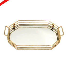 Plateau de service de concepteur en métal doré de bonne qualité pour l'hôtel, la maison et le restaurant - Product Image 1