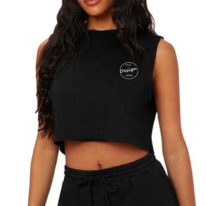 Logo personnalisé de luxe haut sans manches t-shirt Sexy Sport Gym haute qualité coton noir O cou décontracté plaine impression culture débardeur femmes - Product Image 1