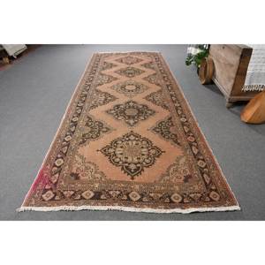 Vintage <b>Brown</b> 49 X 123 ft Turkish <b>Wool</b> Rug Classic Style Beige Accents Patchwork Pattern Latex for Large Area for Teenagers - Product Image 1