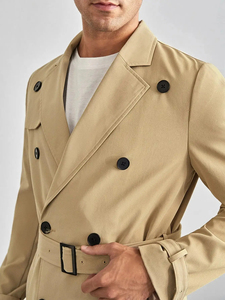 2025 Winter Men's Wool Overcoat High Quality Solid Stand Collar Slim Custom Design Long Woolen <b>Trench</b> <b>Coat</b> with Sheep <b>Fur</b> - Product Image 4