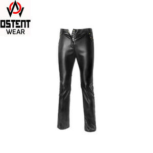 Pantalons en cuir décontractés taille haute dernière mode pour hommes vente en gros costume de rue personnalisé coupe ajustée avec fermeture éclair - Product Image 1