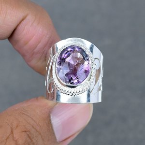 พลอยอเมทิสต์แท้925แหวนทองเหลืองเงินสเตอร์ลิงเครื่องประดับแฟชั่นสวยงามสำหรับผู้หญิงและผู้ชายชุบเงิน - Product Image 2