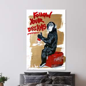 Encanto Urbano de Graffiti: Impresión en Lienzo del Mono de Banksy, Lienzo Enrollado - Product Image 1