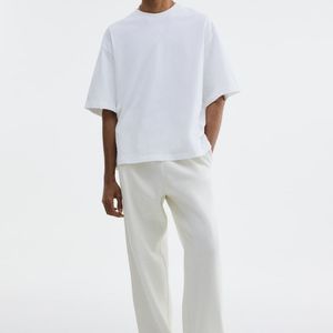 เสื้อยืดผู้ชายผ้าฝ้ายสีทึบทรงโอเวอร์ไซส์ - Product Image 3