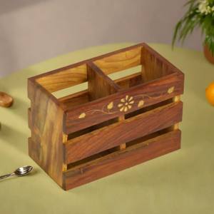 <b>Wooden</b> Cutlery Holder Sheesham Wood Metal Kitchen Holder for Spatulas Spoons <b>Tongs</b> More - Product Image 2