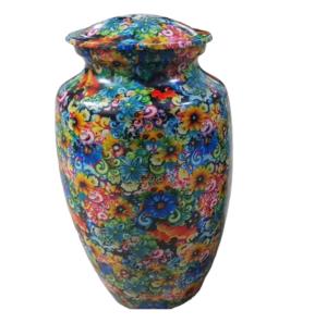 Venta al por mayor precios bajos indio hecho a mano de aluminio funerario adultos urnas cremación con diseño de flores - Product Image 1