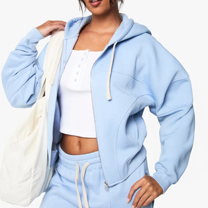 Gran oferta, Sudadera con capucha de gran tamaño para mujer con detalle de costura azul claro, cálida, antiarrugas, transpirable, para gimnasio y ropa de calle, sudaderas con capucha para mujer - Product Image 1