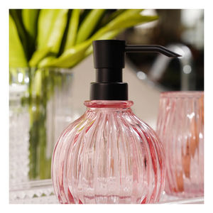 Best Quality Pink Ribbed Glass <b>Soap</b> <b>Dispenser</b> <b>Bathroom</b> Accessories <b>Soap</b> <b>Dispenser</b> for Home and Hotel Usage - Product Image 2