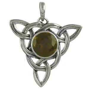 Colgante de Nudo Celta de Plata 925 con Piedra Preciosa de Citrino, Estilo Geométrico Vintage, Amuleto Unisex para Uso Diario, Marca Hecha en Rajasthan - Product Image 1