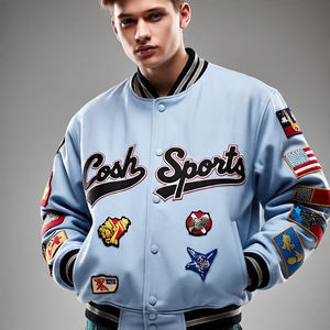 Chaqueta universitaria con bordado de chenilla de cuero personalizada para hombre, chaqueta Bomber universitaria con letras de retazos para ropa informal - Product Image 6