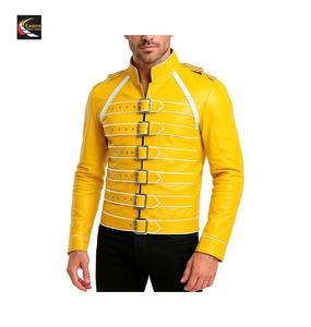 เสื้อแจ็คเก็ตหนังเทียมสีเหลืองสำหรับผู้ชาย ผลิตจำนวนมาก ขายส่งราคาถูกจากโรงงาน - Product Image 1