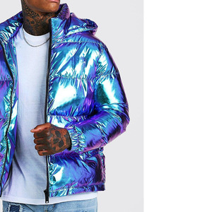 Chaquetas Acolchadas Reversibles Impermeables Reflectantes Holográficas con Capucha Unisex de Nueva Moda, Bolsillos con Ribete, Puños Elásticos, Poliéster - Product Image 2