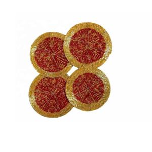 Vente chaude ronde à la main verre perlé sous-verre ensemble de 4 sous-verres à thé perlé sous-verres pour salle à manger café et Table de cuisine - Product Image 1