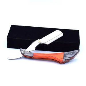 Maquinilla de afeitar recta con mango de madera naranja y negro - Product Image 4