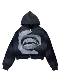 2025 nueva llegada personalizada Rhinestone Sun Faded DTG estampado cremallera Unisex Sudadera con capucha de gran tamaño - Product Image 1