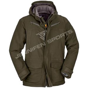 Chaqueta de caza de alta calidad con tela de carcasa de capucha 100% cuero sintético, bolsillos delanteros con cierre de cremallera forro interior de poliéster - Product Image 1