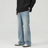 Jean pour homme taille haute ample à rivets, coupe bootcut, couleur unie, de marque de créateur, personnalisé, délavé clair, pour toutes les saisons et les vacances