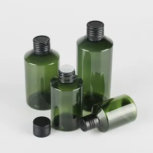 50Ml 100Ml 150Ml 200Ml Schuine Schouder Donkergroene Huisdier Plastic Tonerfles Met Zwarte Aluminium Dop