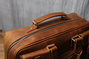 Classic Leather Laptop Briefcase Large Capacity Crossbody Portable Shoulder Bag <b>for</b> Work Zipper Closure Brown - Product Image 2