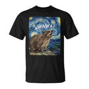 T-shirt Notte Stellata di Van Gogh con design Rock Hyrax Awawa Groundhog - T-shirt promozionale Notte Stellata - Product Image 2