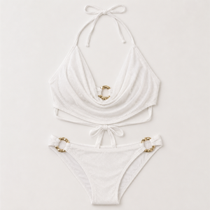 White Glitter Halter Bikini Set Swimwear Camis Top and Bikini Bottom <b>Beach</b> Poolwear - Product Image 3