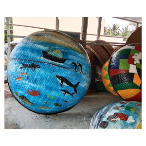 เรือคอร์เคิลไม้ไผ่สานทรงกลมมีหลายขนาด-เวียดนามเรือตะกร้าไม้ไผ่ขนาดใหญ่พร้อมไม้พายและที่นั่ง