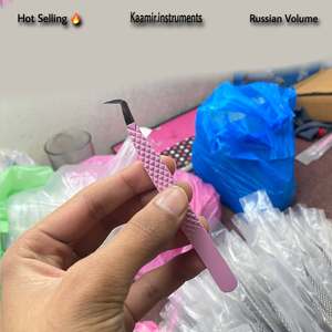 Pince à épiler professionnelle à volume incurvé rose pour extension de cils outils de beauté de précision matériau en acier inoxydable poignée serrée - Product Image 3