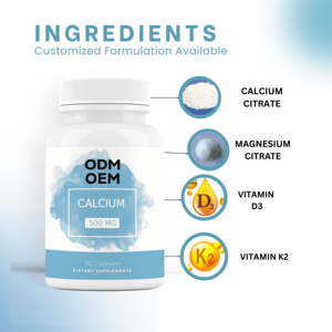 Citrato de Calcio y Citrato de Magnesio 500mg para Huesos y Articulaciones Fuertes, 90 Cápsulas, Suministro de Fábrica de Marca Blanca Confiable, ODM OEM - Product Image 3