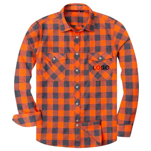 Custom Orange Flannel <b>Shirt</b> Men's Heavy OEM Oversized <b>Plaid</b> Flannel <b>Shirts</b> - Product Image 1