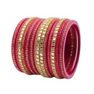 Rose Pink <b>Mirror</b>-Studded Lac Fashion Bangle Set of 8 - Product Image 3
