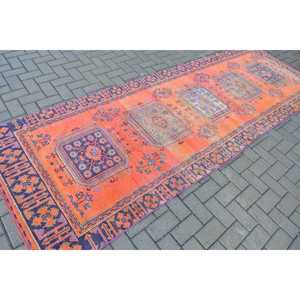 Turkish Rug, <b>Runner</b> 3.8x11.2 ft Vintage Rug, <b>Red</b> Blue Persian Wool Rug - Product Image 2