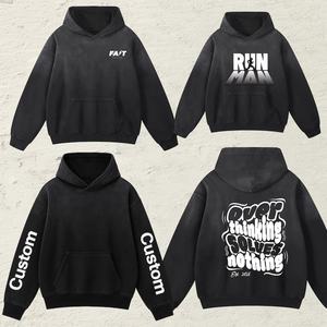 เสื้อฮู้ดดี้สตรีทแวร์ทรงบ็อกซี่แบบครอป สไตล์วินเทจฟอกสี ยูนิเซ็กซ์ ผ้าฝ้าย 100% พิมพ์ลายสกรีน - Product Image 4