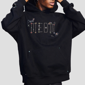 Sweat à capuche et sweat-shirt pour hommes OEM personnalisés 100% coton respirant et doux 350gsm noir Streetwear avec strass produits à bas quantité minimale de commande - Product Image 1