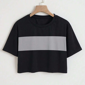 Eco-friendly Breathable Workout Crew Neck <b>Women</b> Girl Fashion <b>Yellow</b> Versatile <b>Top</b> Loose Crop <b>Top</b> Athletic Running T-Shirts - Product Image 6