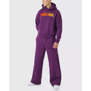 Ensembles de survêtement unisexe décontracté Baggy 100% en molleton de coton OEM survêtement pantalon de survêtement évasé vêtements d'hiver grande taille à capuche solide - Product Image 4