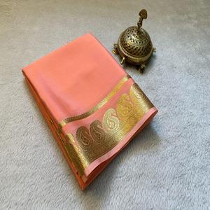 ผ้าไหมวิสโคสแท้สั่งทำพิเศษพร้อมขอบลายแฟนซีสำหรับผู้หญิง มีสินค้าในสต็อกในอินเดีย - Product Image 1